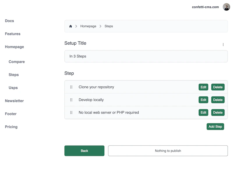 Confetti CMS screenshot 3