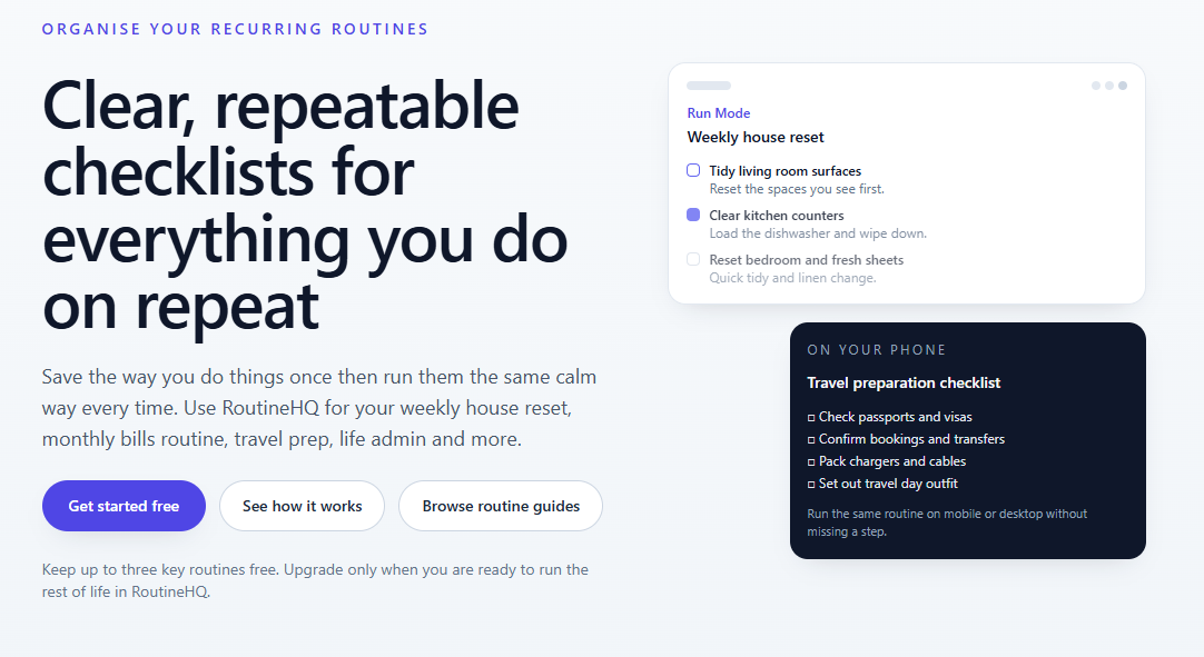 RoutineHQ – Recurring Routine Checklists - Main product screenshot demonstrating key features and user interface
