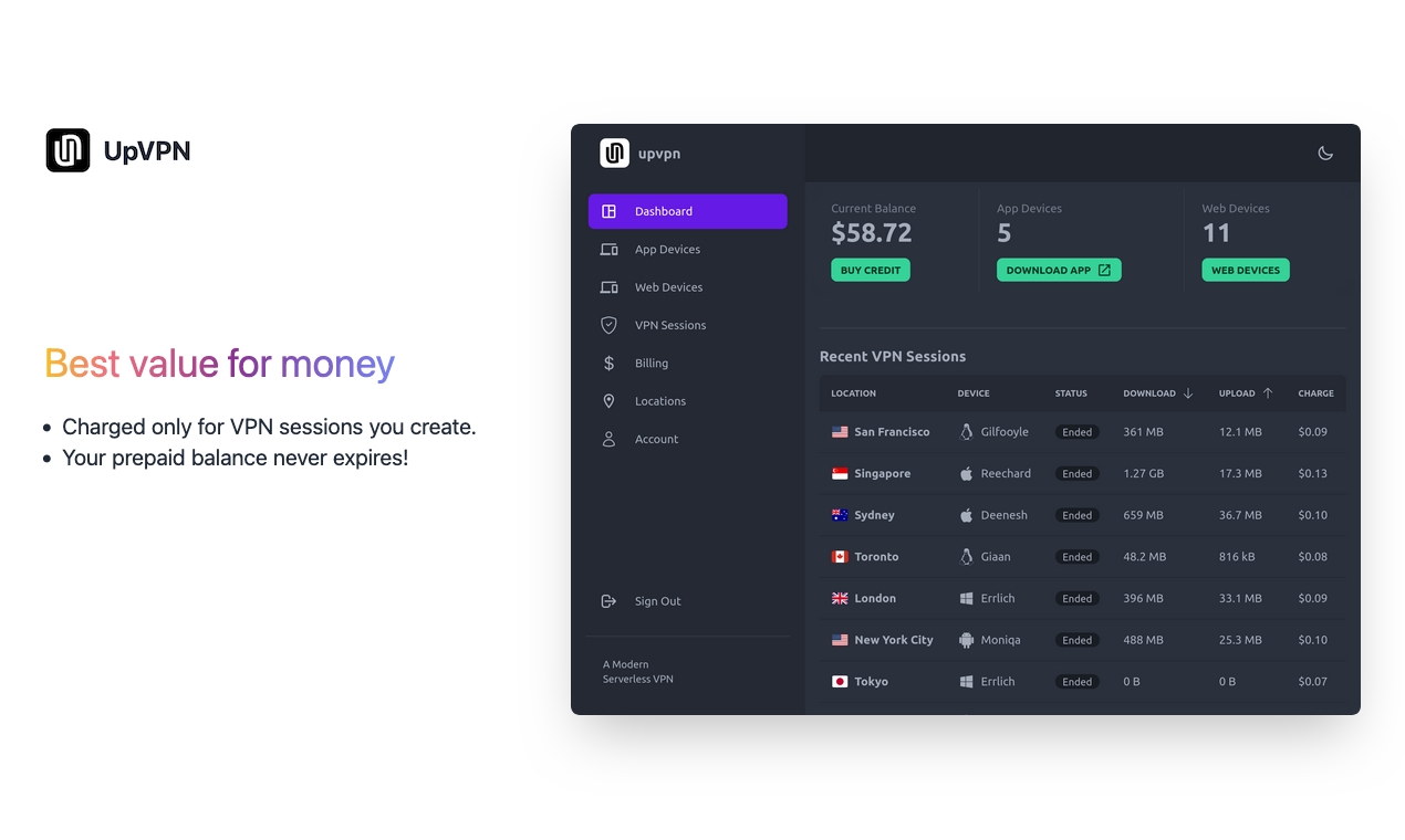 upvpn - Wireguard의 Serverless VPN, 많은 장치, 구독 없음 미디어 2