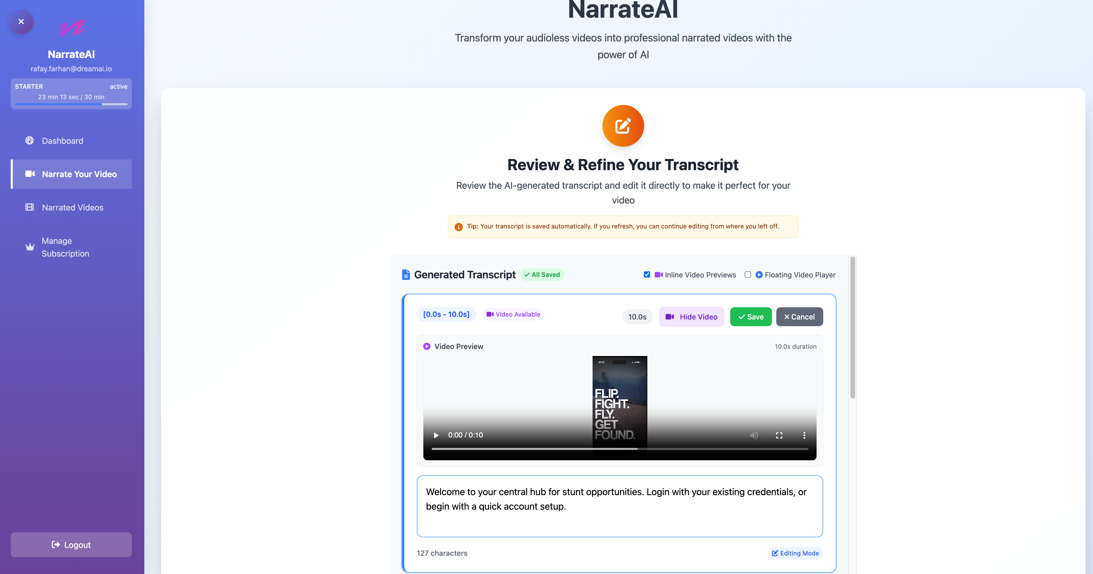 NarrateAI - Screenshot 3 showing product features and functionality
