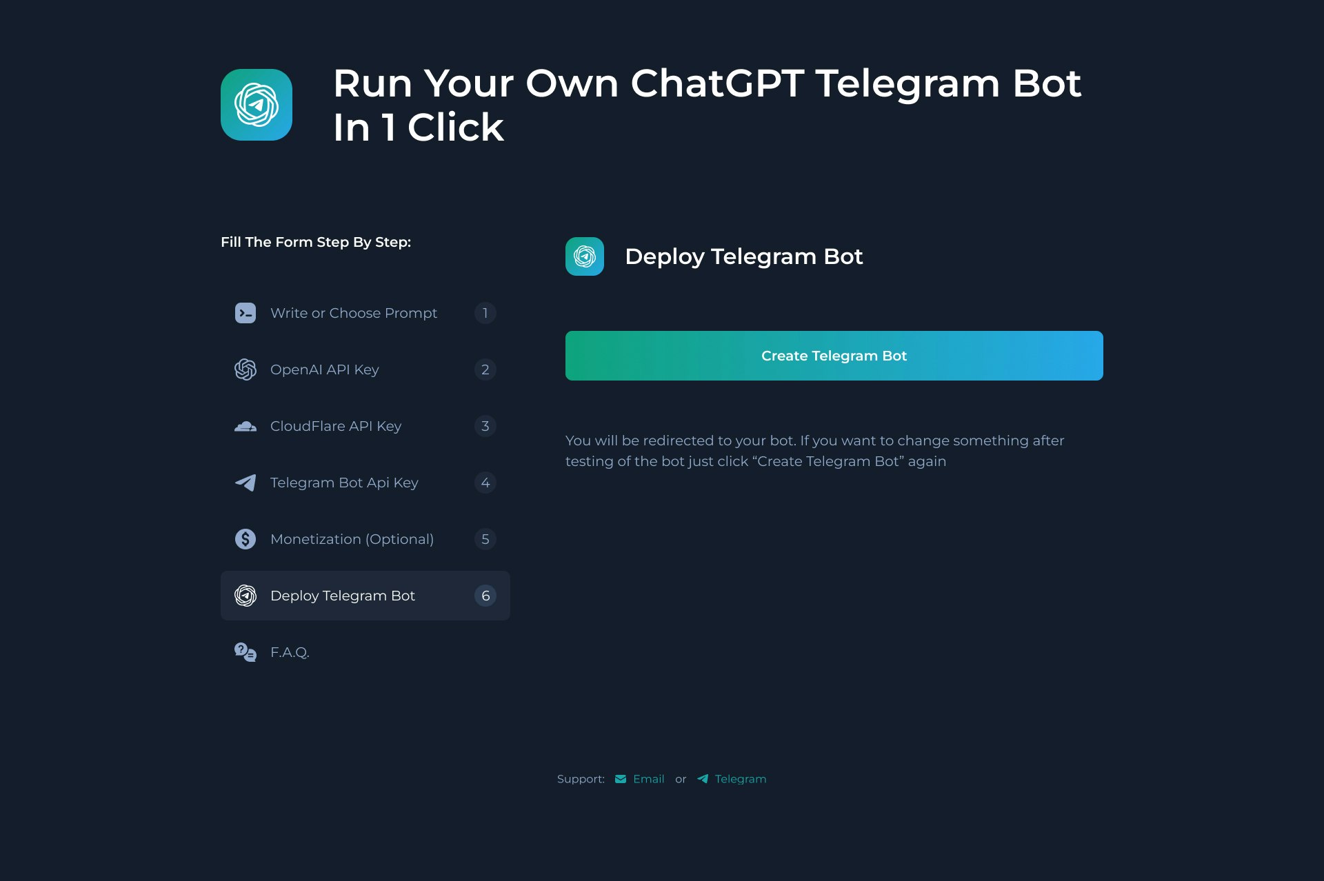 Interface de création de bot télégramme de chatgpt media 3