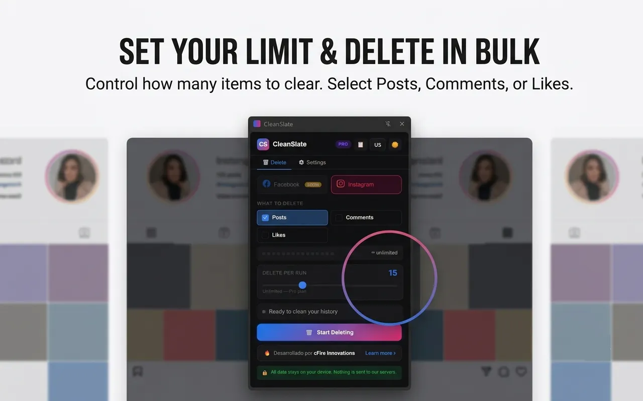 CleanSlate Bulk Delete Instagram history gallery image