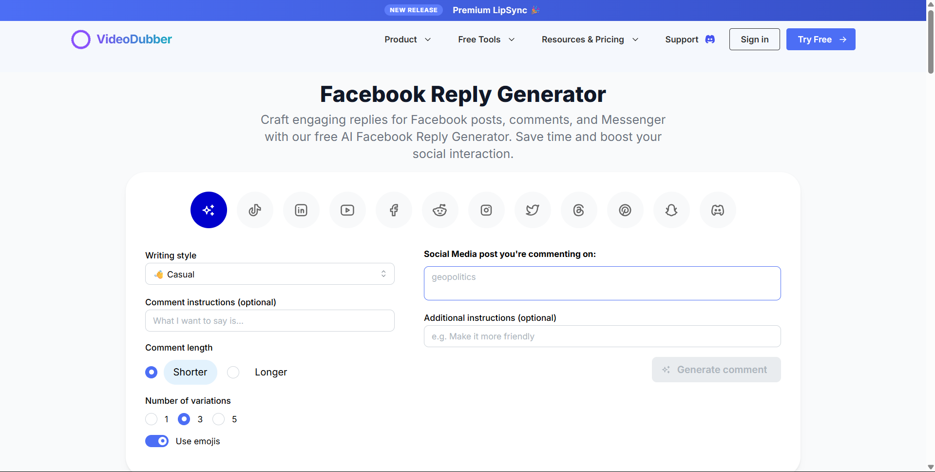 Facebook Reply Generator gallery image