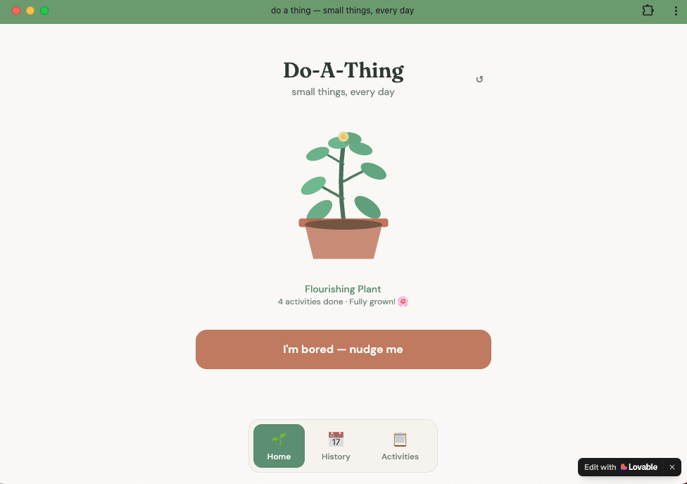 do a thing — small things, every day - Main product screenshot demonstrating key features and user interface