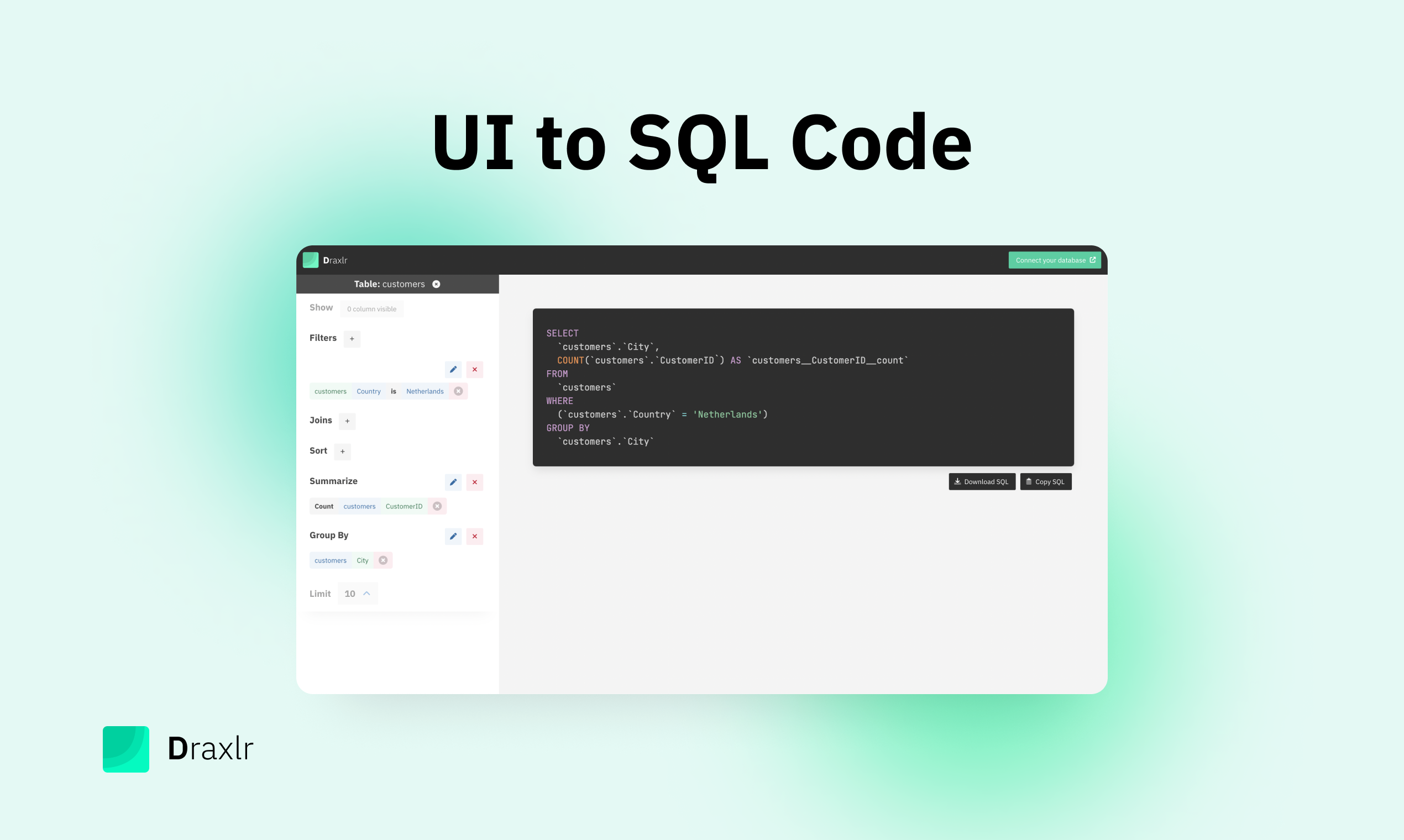 Draxlr tarafından SQL sorgu üreticisi - Etkileşimli bir sorgu oluşturucu ile ham SQL sorguları oluşturun. medya 3