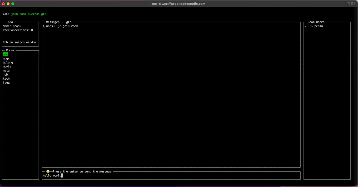 gtc: Golang Terminal Chat media 1