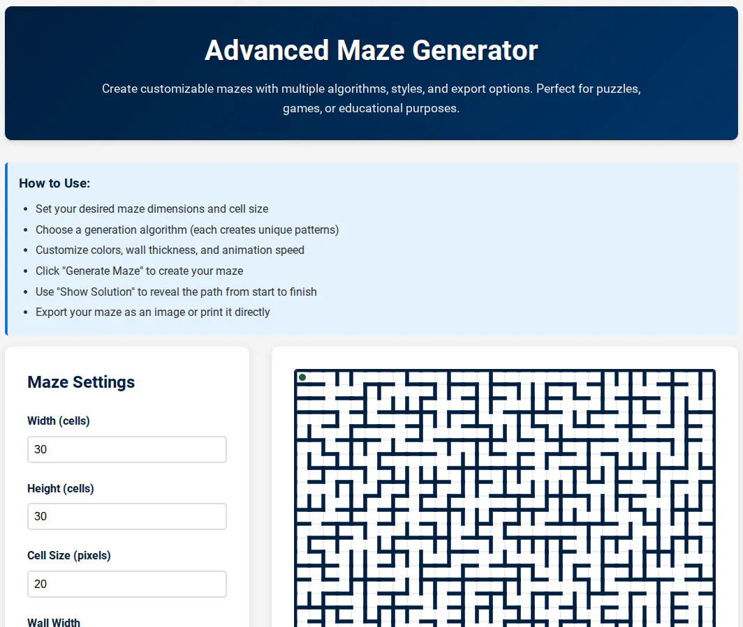 FreeWWW Maze Generator screenshot