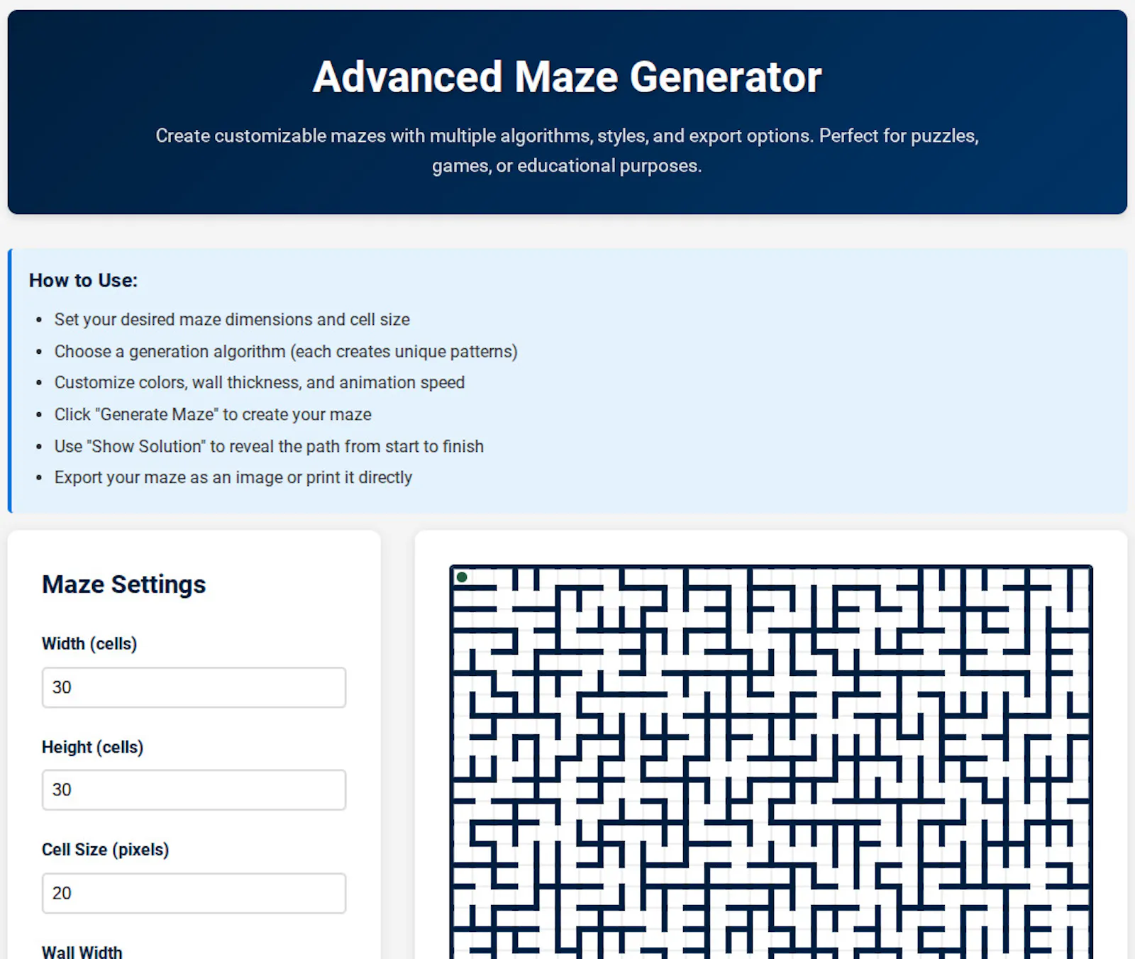FreeWWW Maze Generator screenshot 1