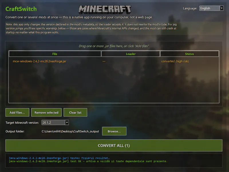 Minecraft-mod-version-convertor screenshot 1