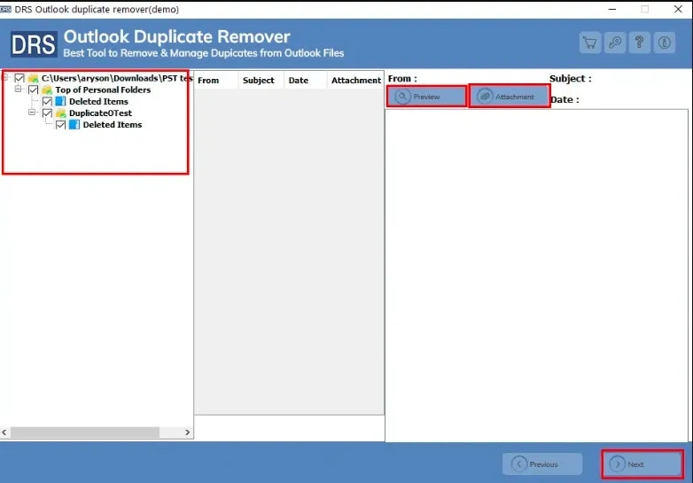 DRS Softech PST 중복 제거제 - Outlook 복제를 쉽고 안전하게 제거하십시오 미디어 1