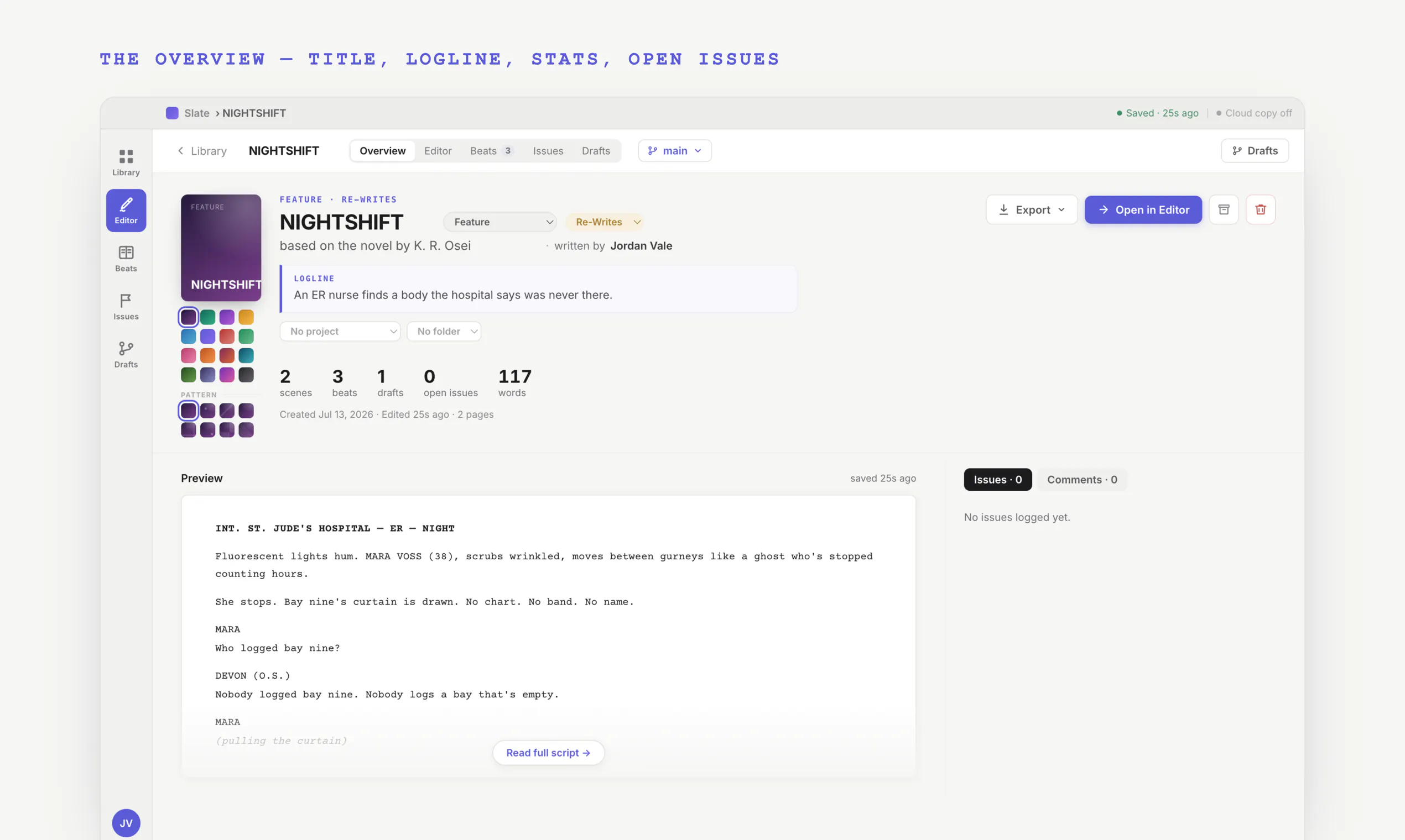 Slate Scripts — screenwriting Git style gallery image