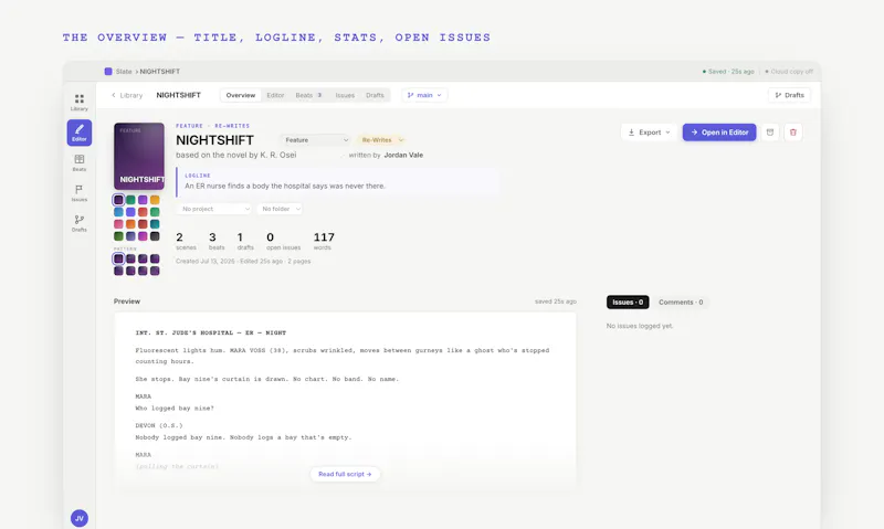 Slate Scripts — screenwriting Git style screenshot 3