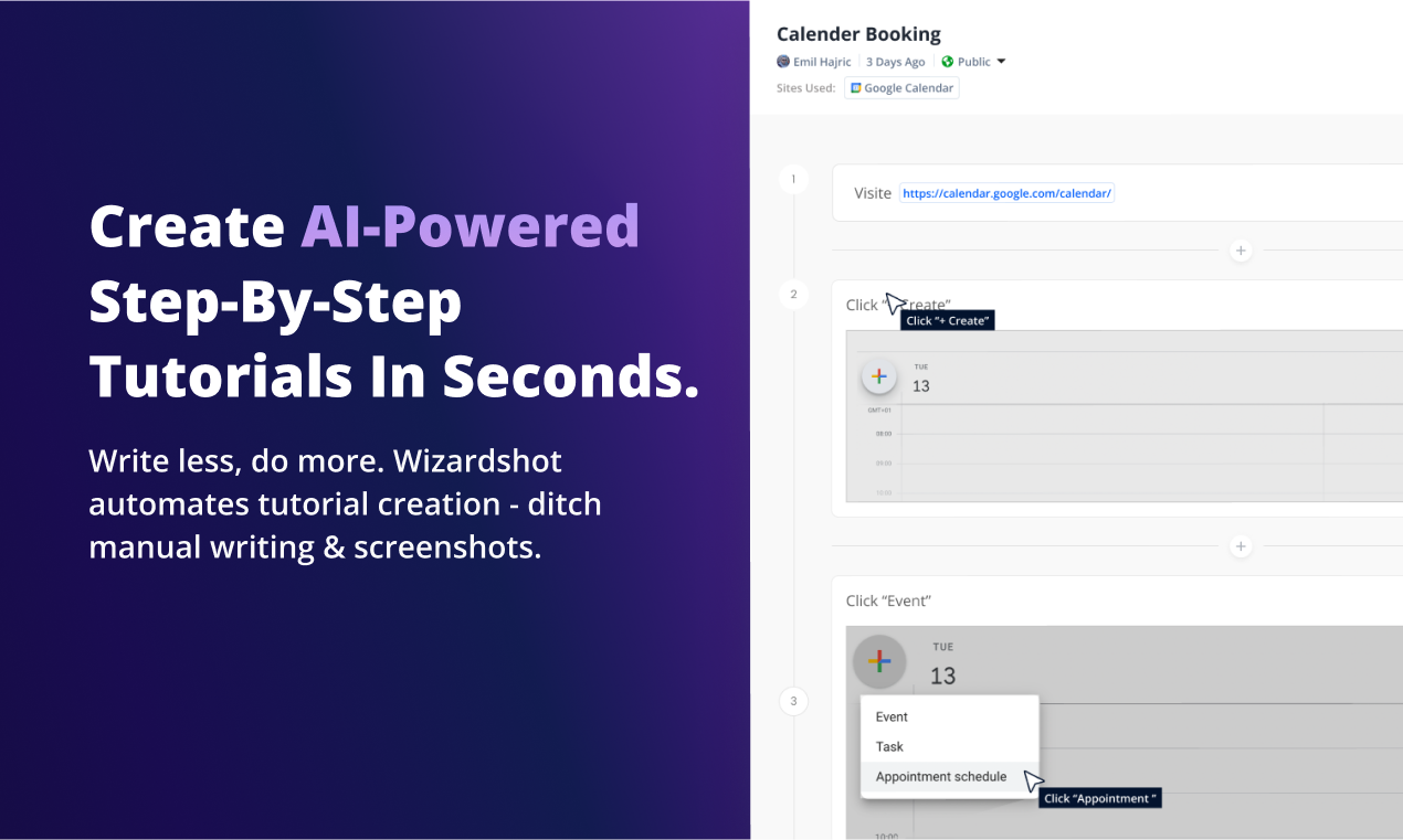 wizardshot - Create Step-by-Step Tutorials automatically using AI (free)