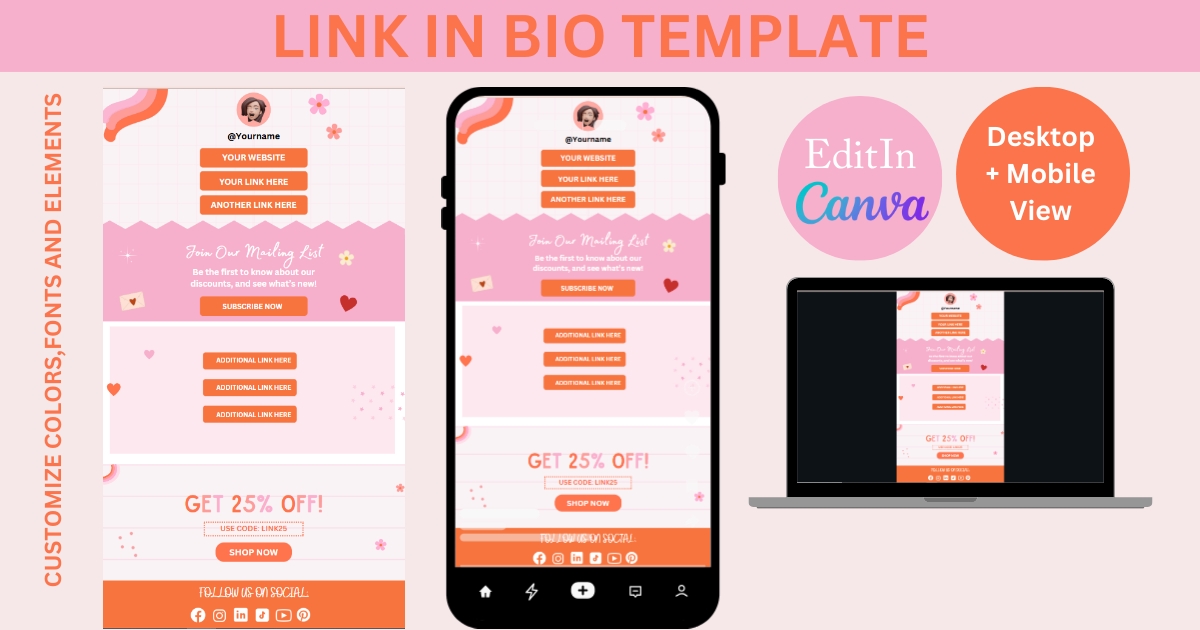 Bio Canva'da Bağlantı Düzenlenebilir Şablon - Biyo bağlantılarınızı basitleştirin - Tasarım, düzenleme ve parıl medya 1