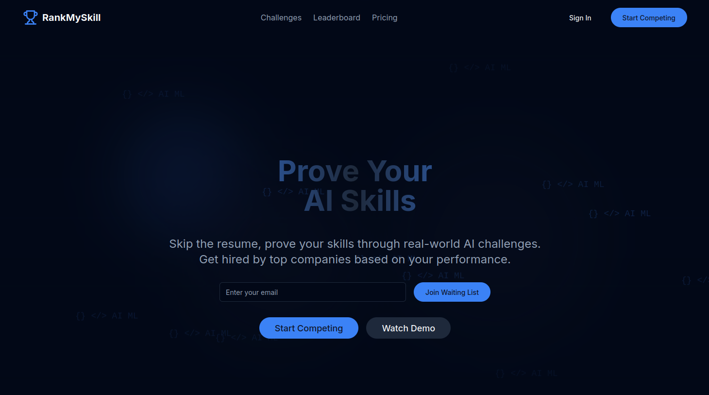 RankMyskillพิสูจน์ทักษะ AI ของคุณ (MVP) - แก้ปัญหาความท้าทาย AI อันดับได้รับการว่าจ้างเร็วขึ้น media 1