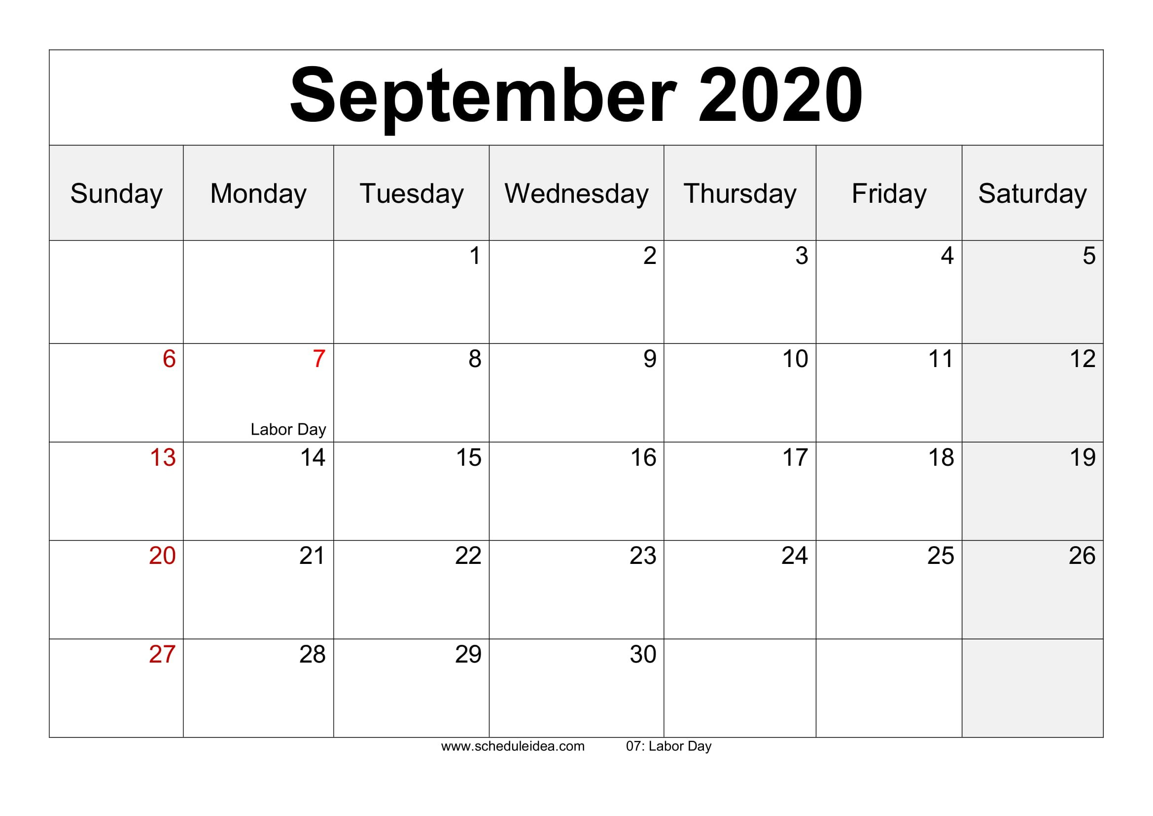 September 2020 Printable Calendar