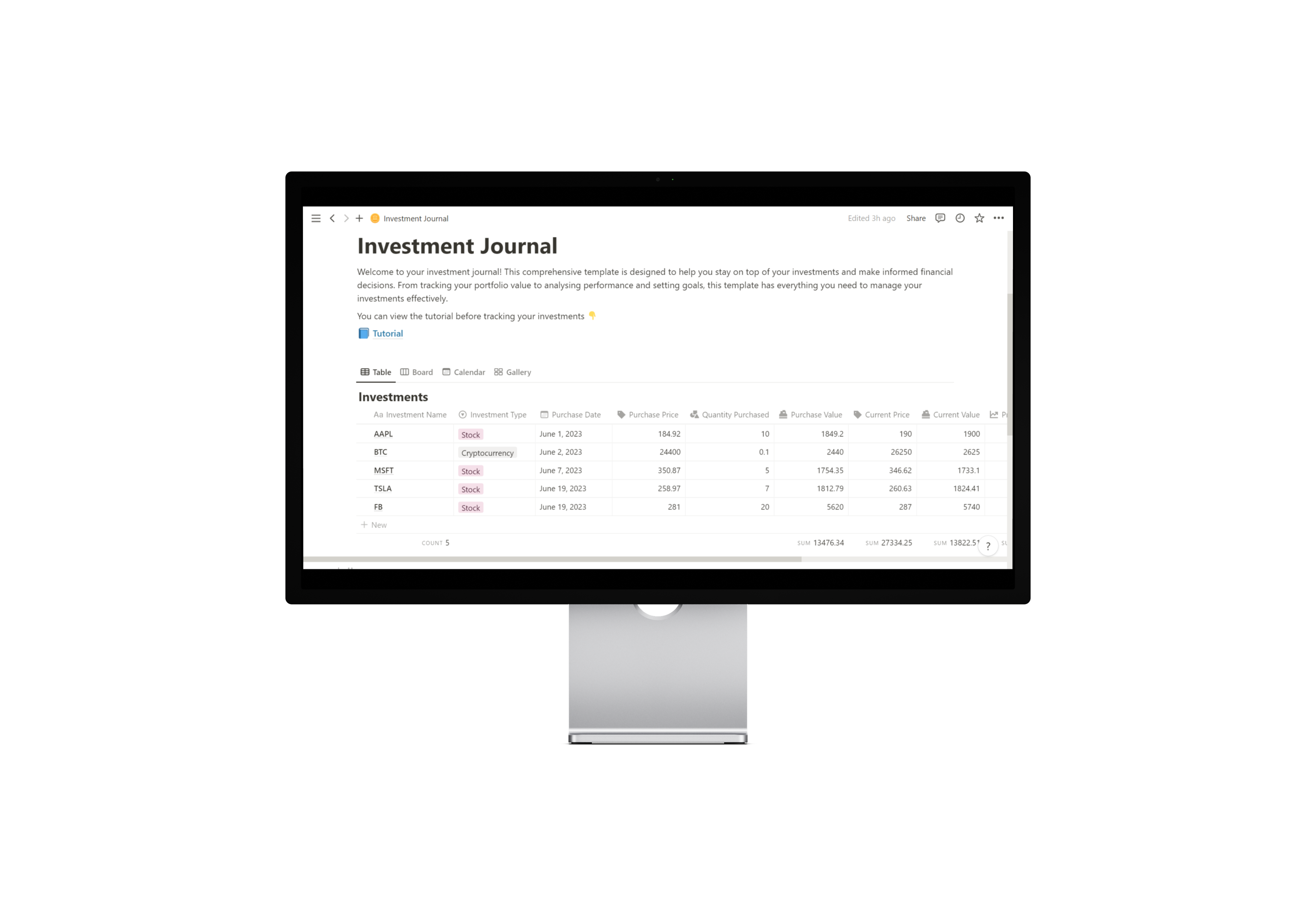 Notion Investment Journal Template