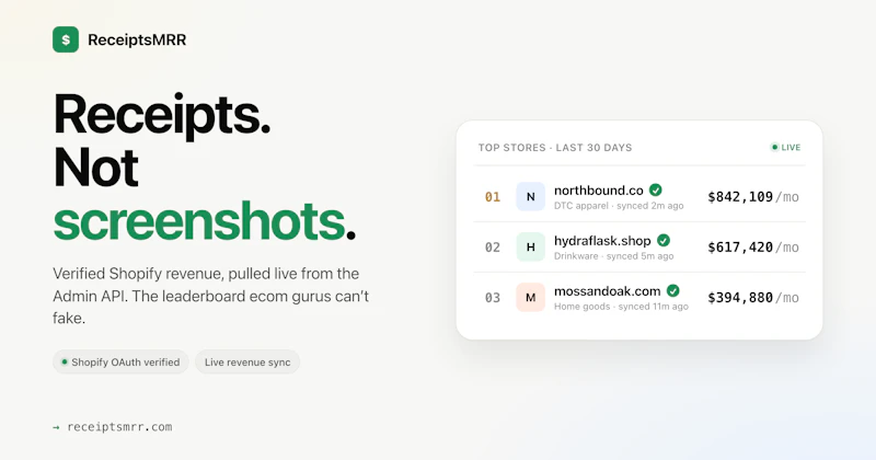 ReceiptsMRR — verified Shopify revenue screenshot 1
