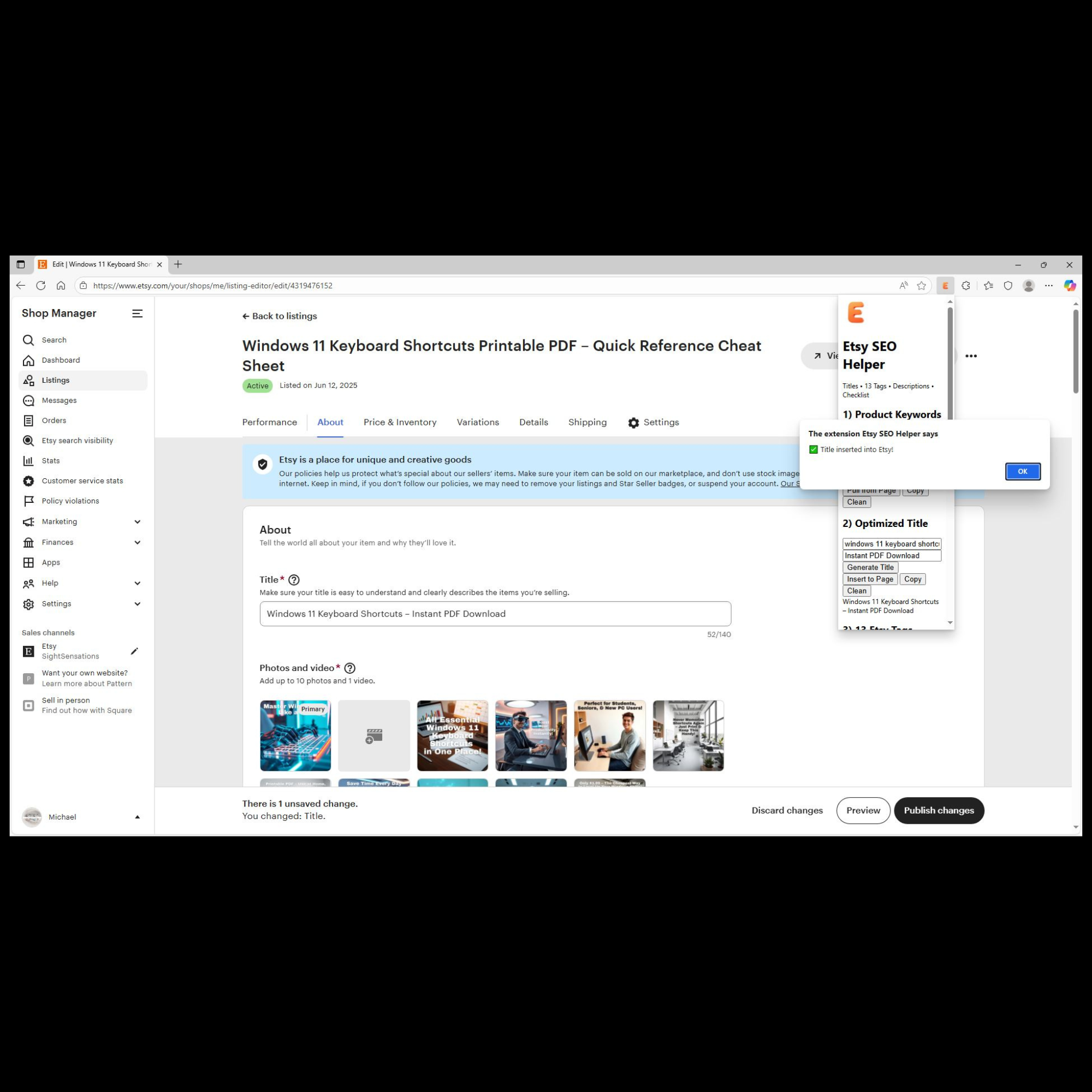 Média Extension de chrome Etsy SEO Helper - Générez instantanément des titres, étiquettes et descriptions parfaits Etsy 5