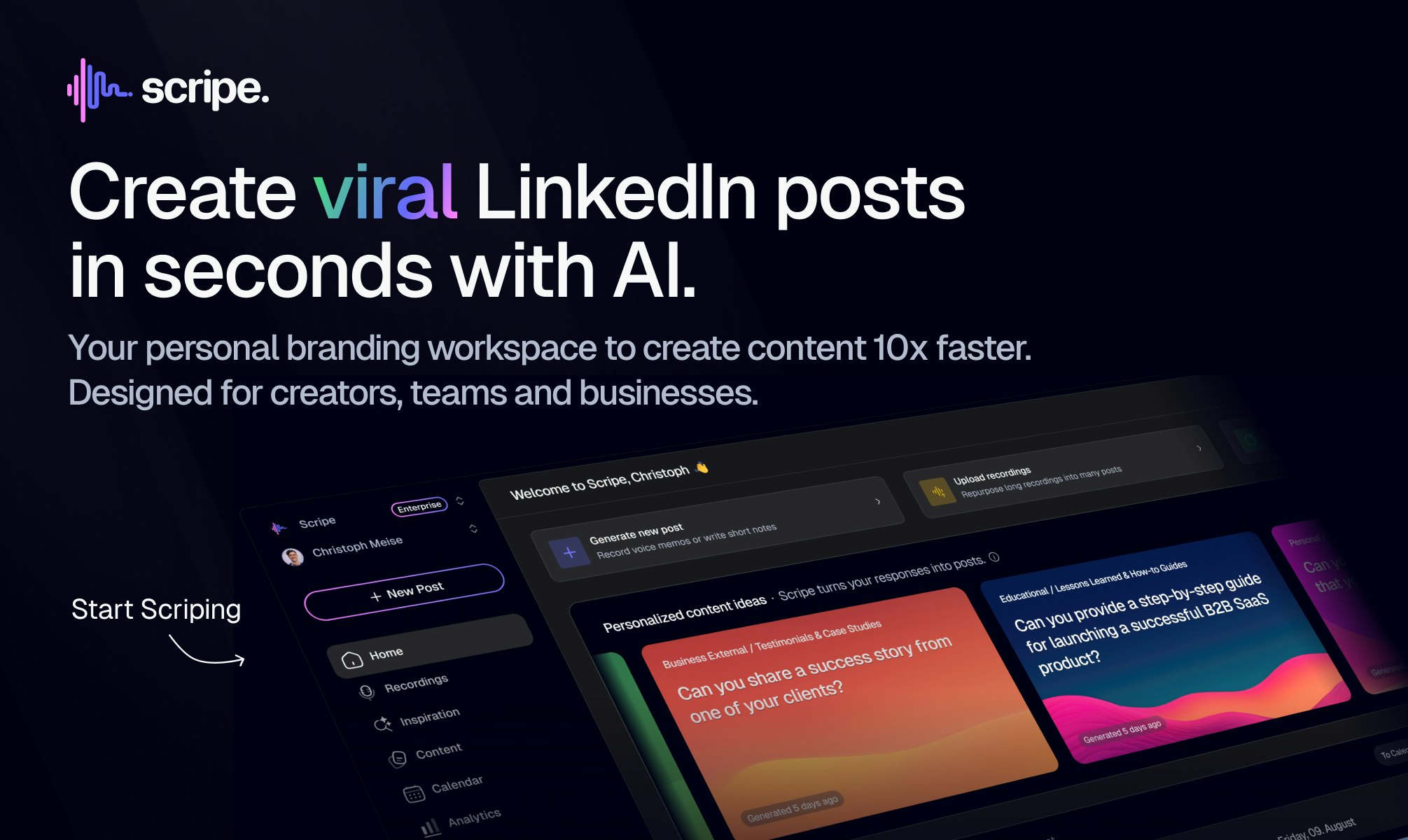 startuptile Scripe-Create viral LinkedIn posts with AI.