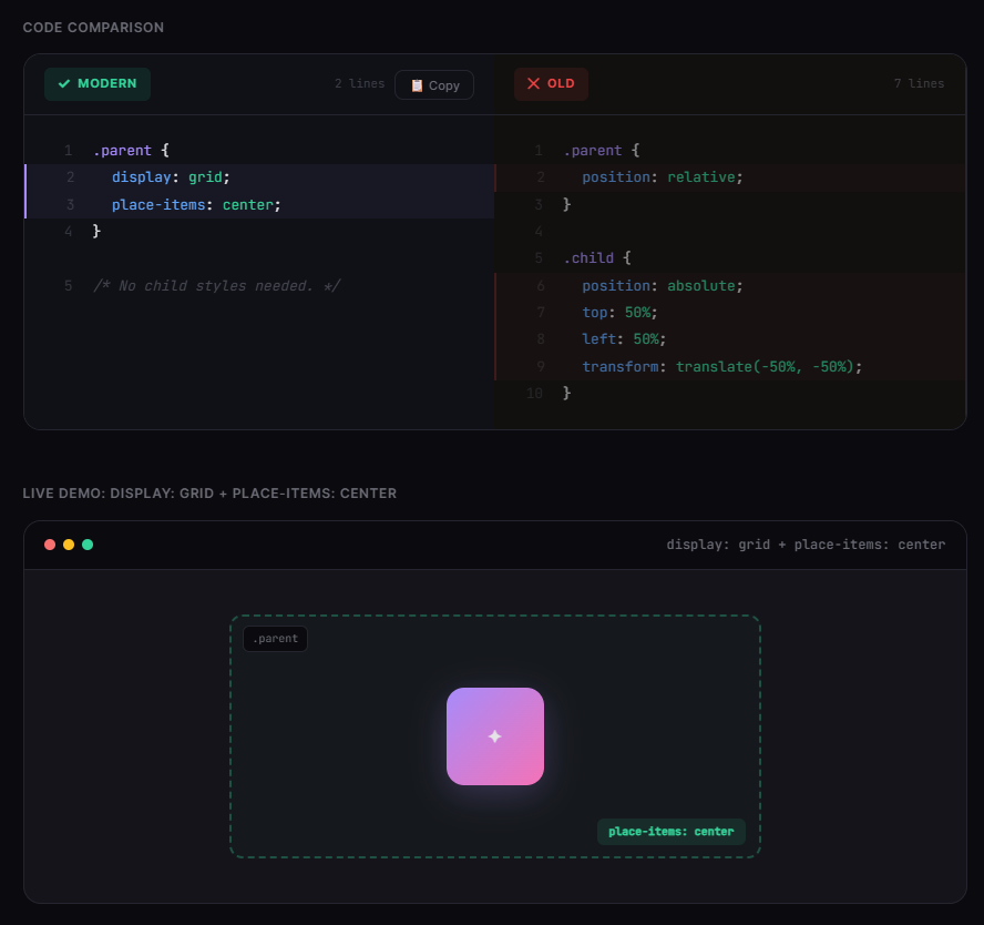 modern.css - Screenshot 2 showing product features and functionality