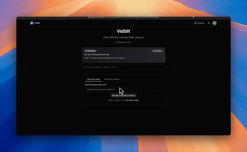 Vidsift - Chat met elke YouTube -video, plak een link, vraag, krijg antwoorden media 1