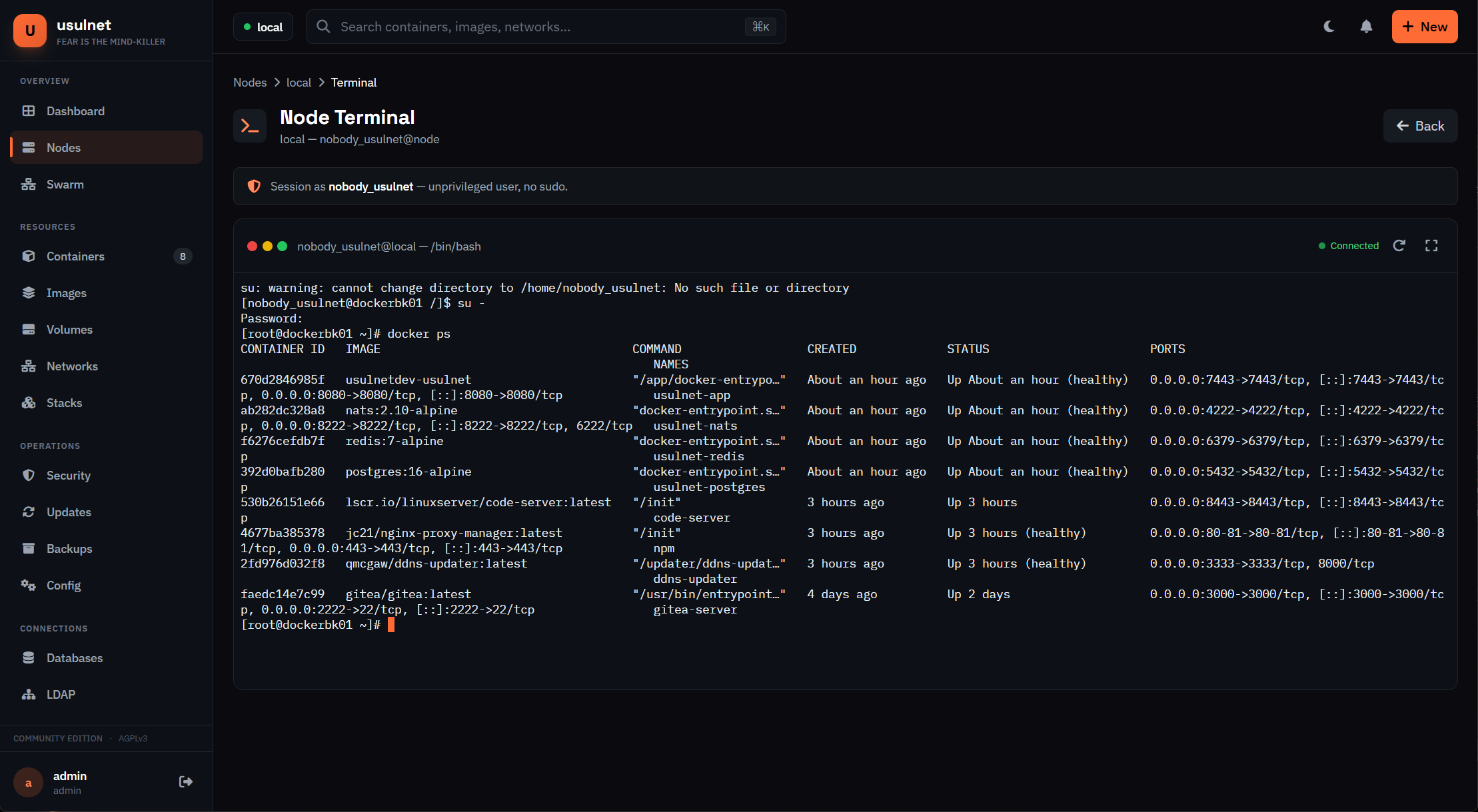 usulnet — DevOps & SysAdmins UI - Screenshot 3 showing product features and functionality