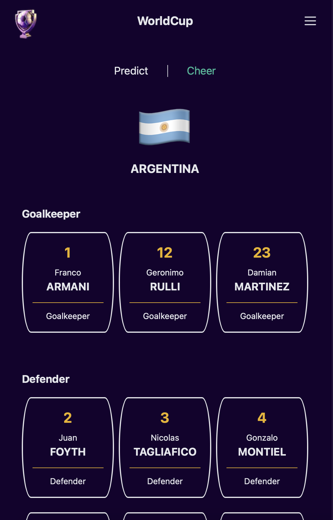 Media WorldCup meramalkan dan bersorak - Ramalkan kejohanan dunia dan pergi untuk pemain kegemaran anda 3