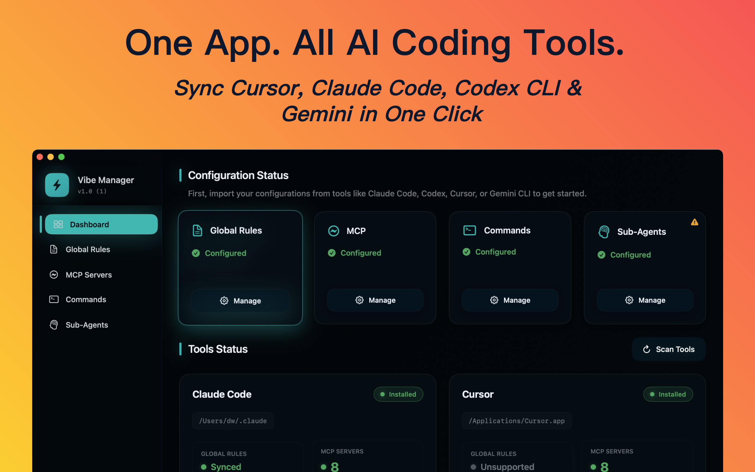 Vibe Manager - Main screenshot showing features and interface