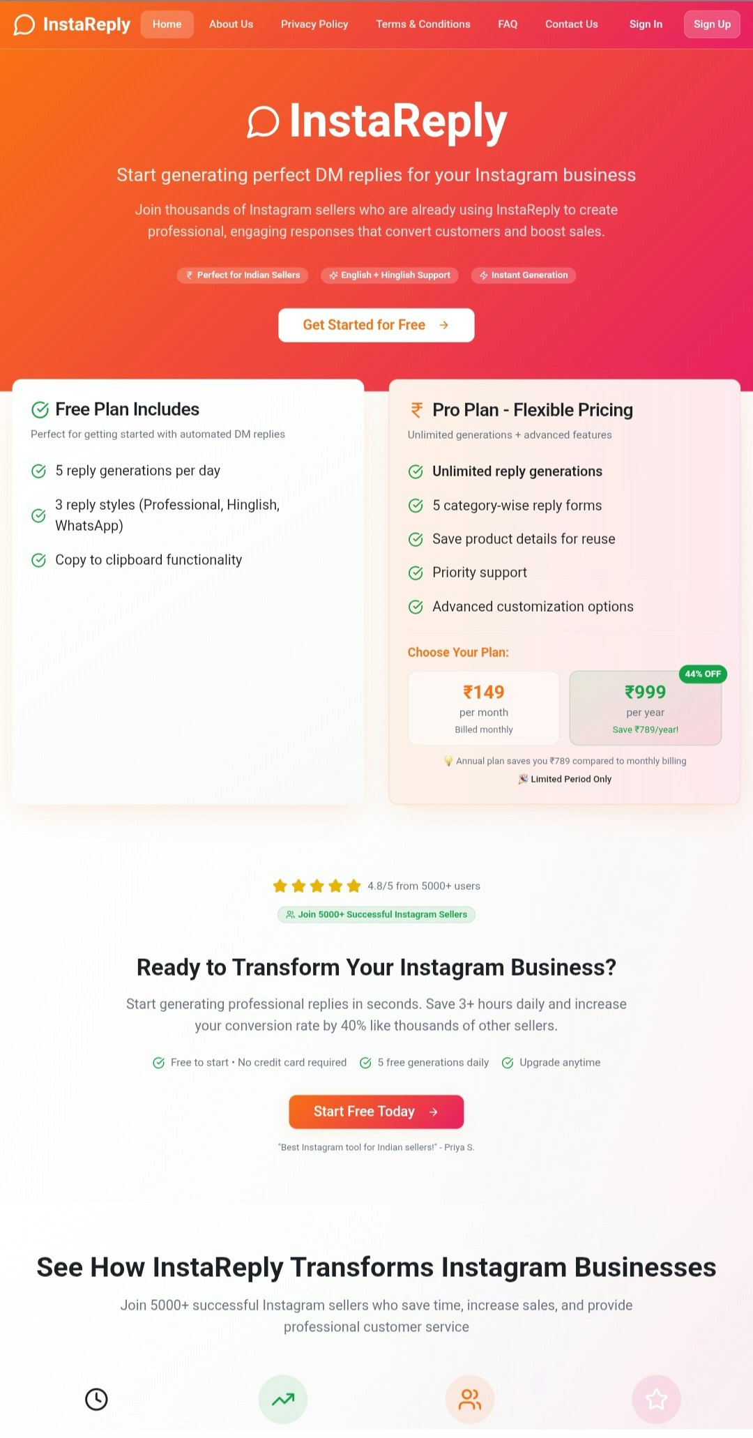 InstaReply India - Screenshot 4 showing product features and functionality