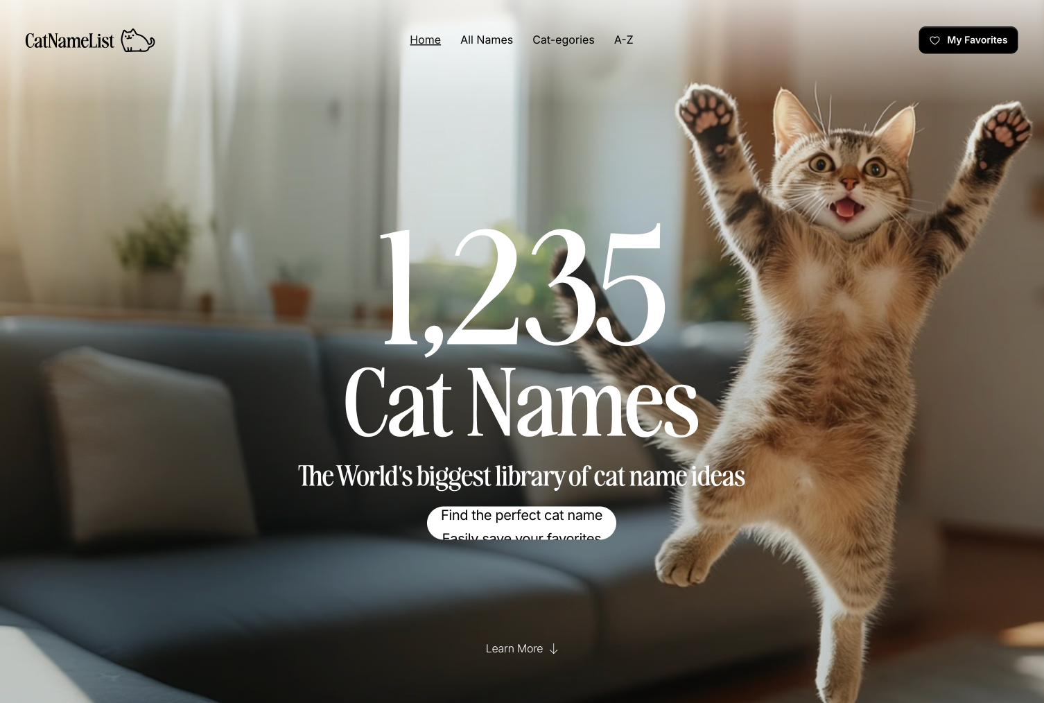 1,200个分类的猫名称 - 轻松保存您喜欢的猫名的列表媒体2