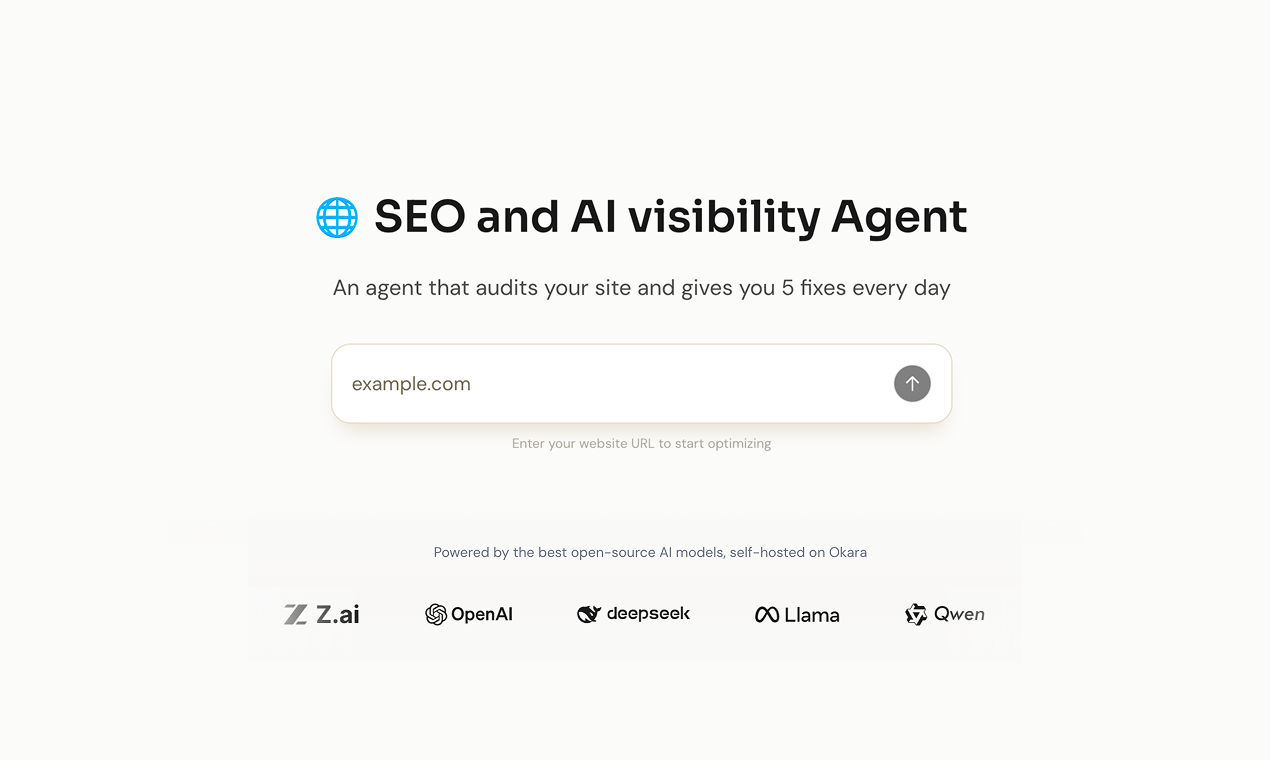 Okara SEO and GEO Agent - Main product screenshot demonstrating key features and user interface