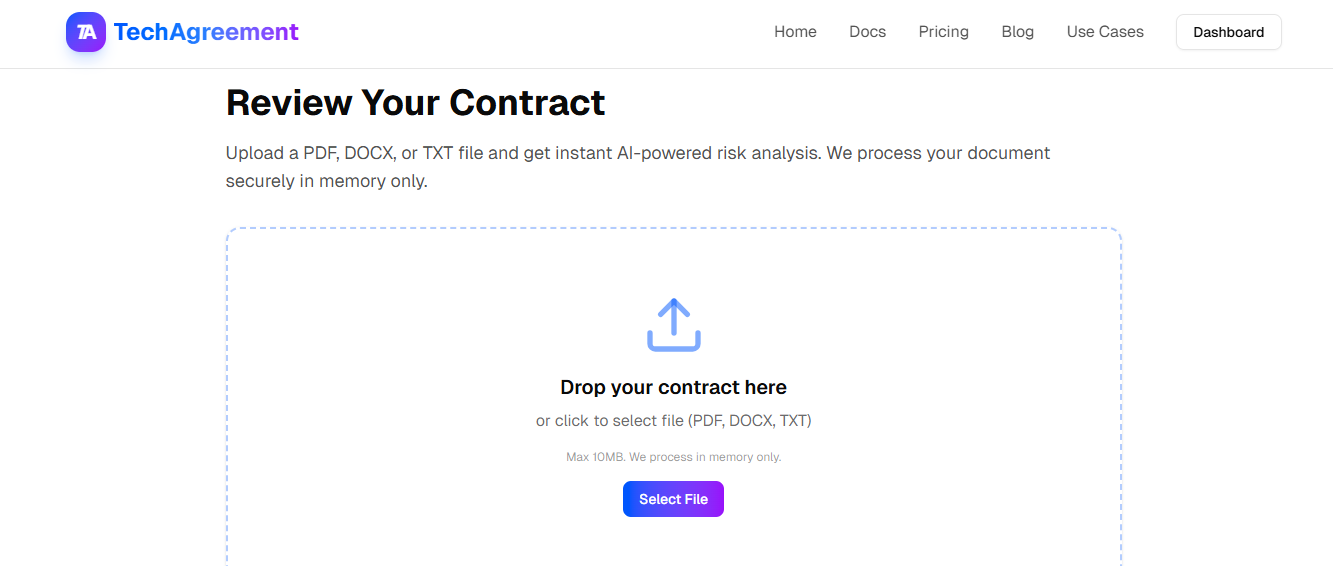 TechAgreement - Main product screenshot demonstrating key features and user interface