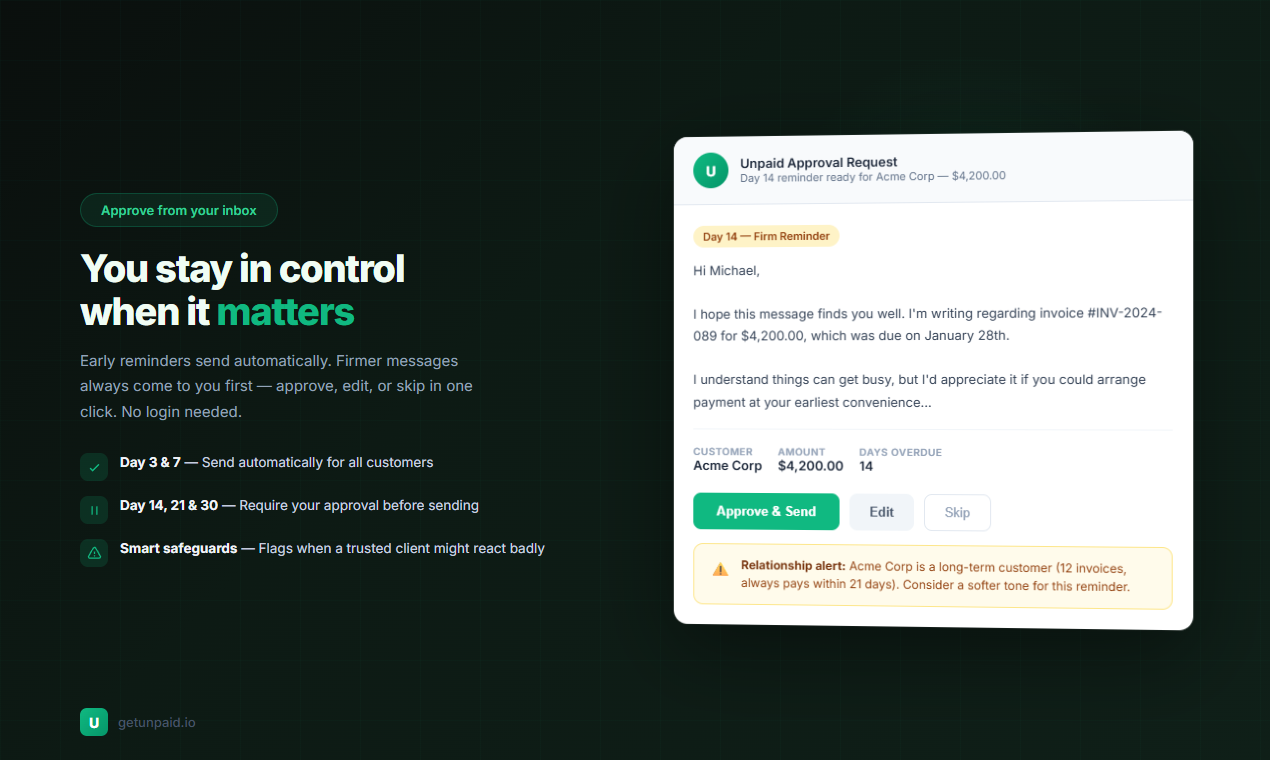 Unpaid - Screenshot 4 showing product features and functionality