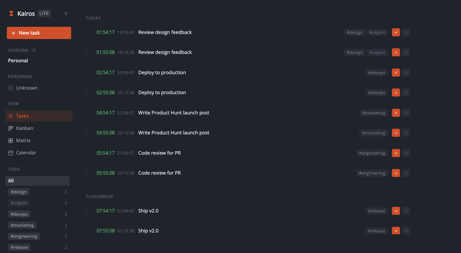 Kairos - Screenshot 2 showing product features and functionality