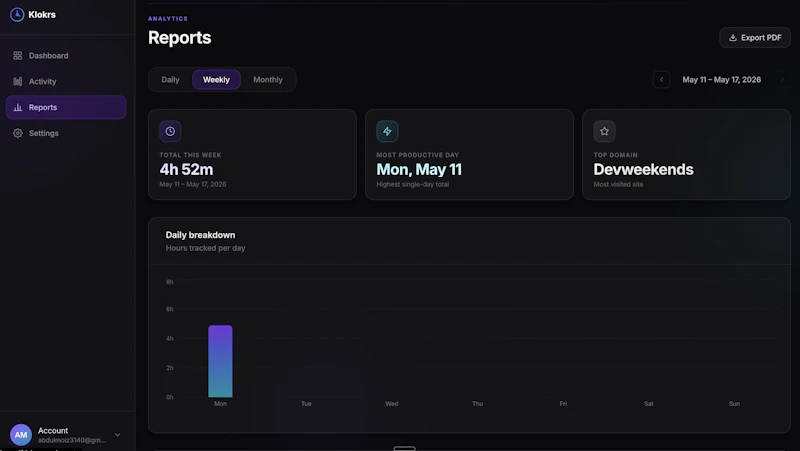 Klokrs — Tab Time Tracker for Engineers screenshot 3