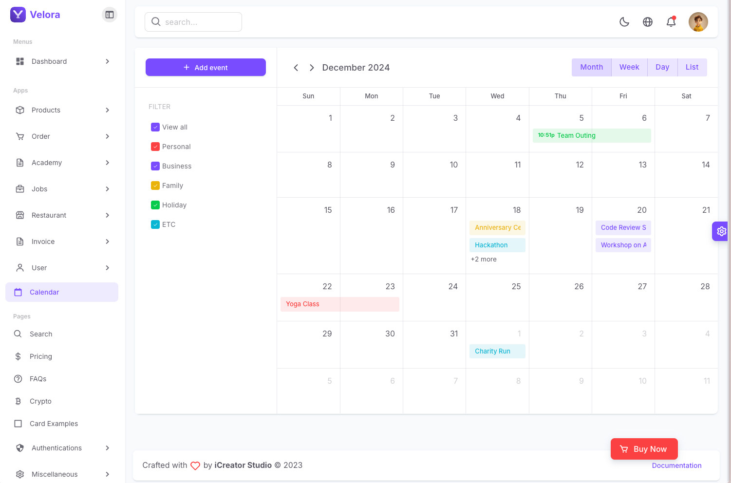 Velora - Vuejs vuetify admin templat media 5