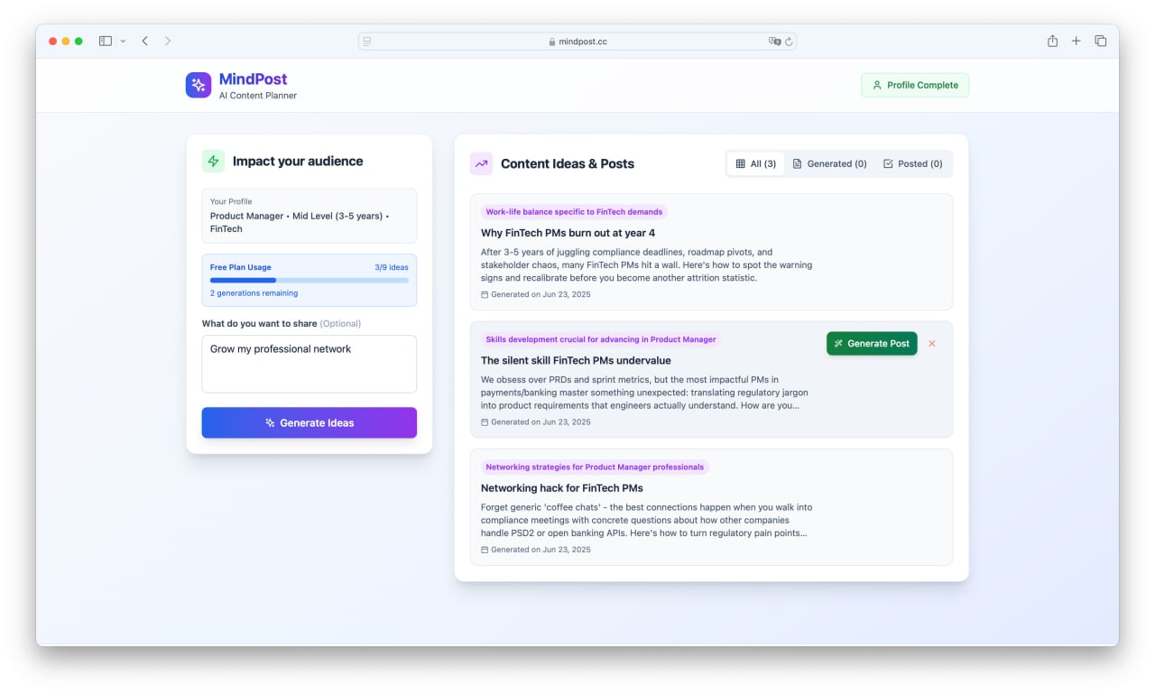 Mindpost - Verander uw expertise in virale LinkedIn -inhoud in minuten media 2