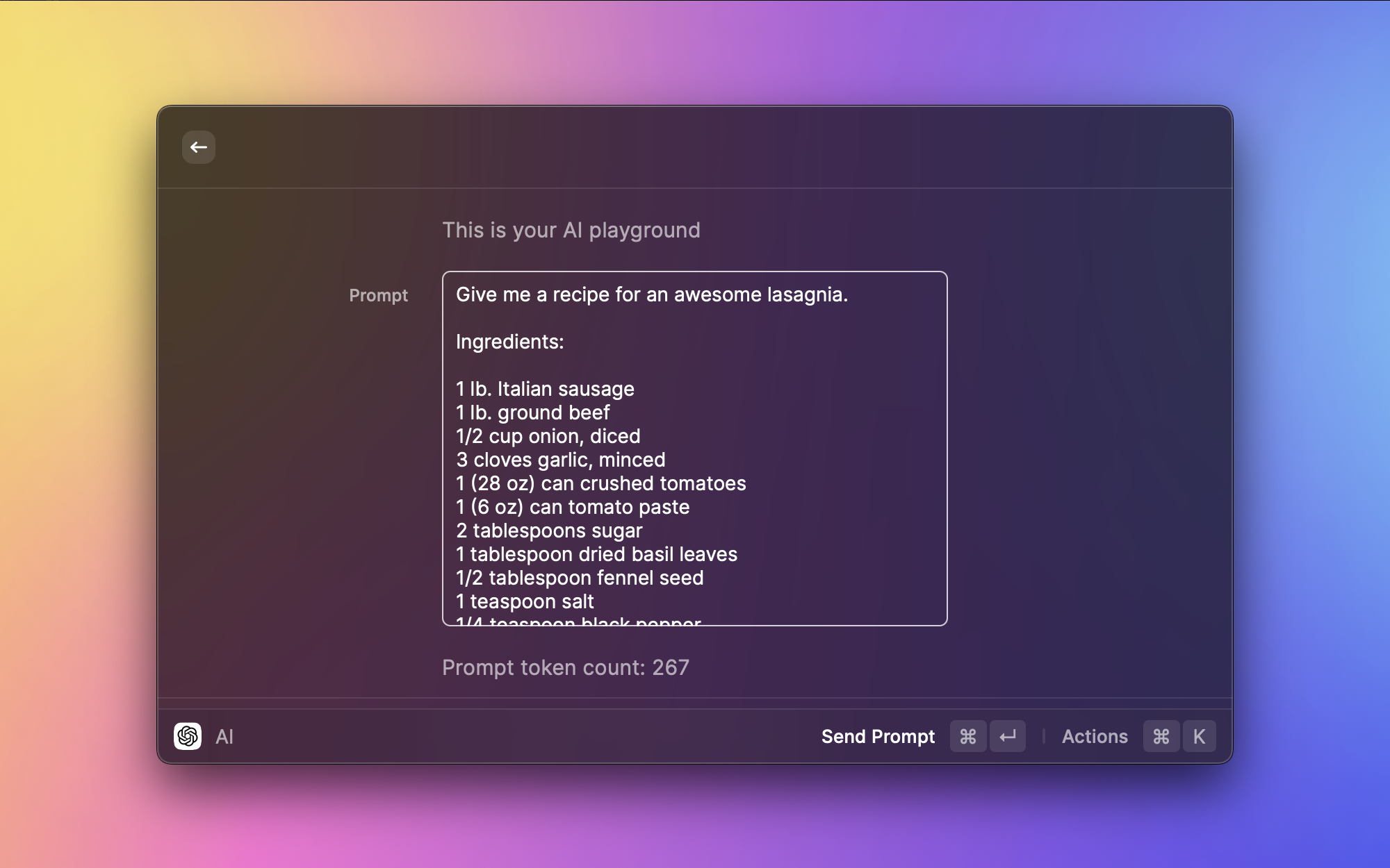 وسائط امتداد Raycast Openai GPT3 4