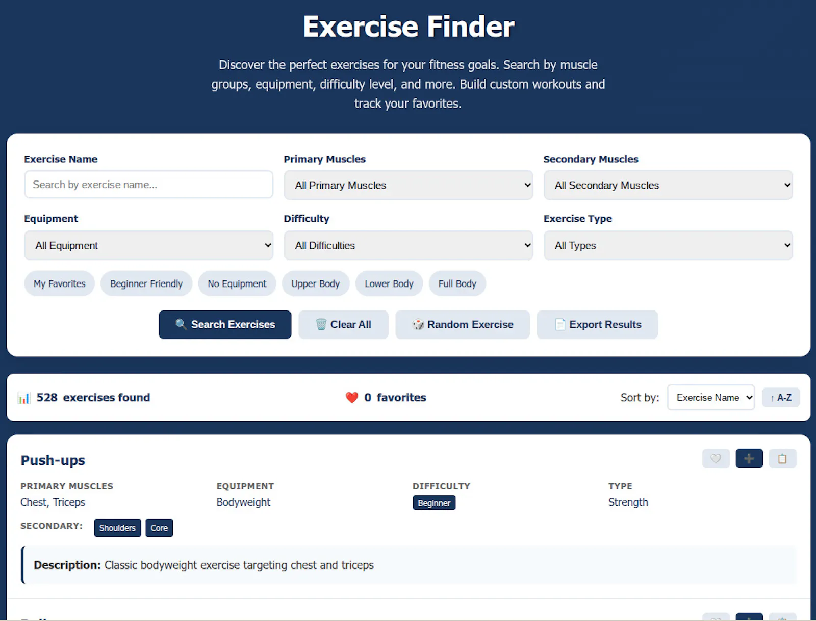 FreeWWW Exercise Finder screenshot 1