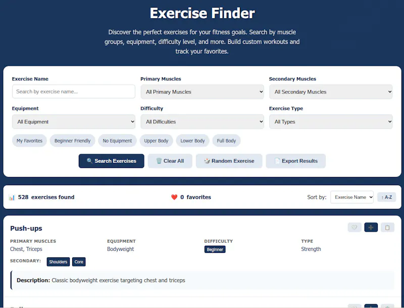 FreeWWW Exercise Finder screenshot 1