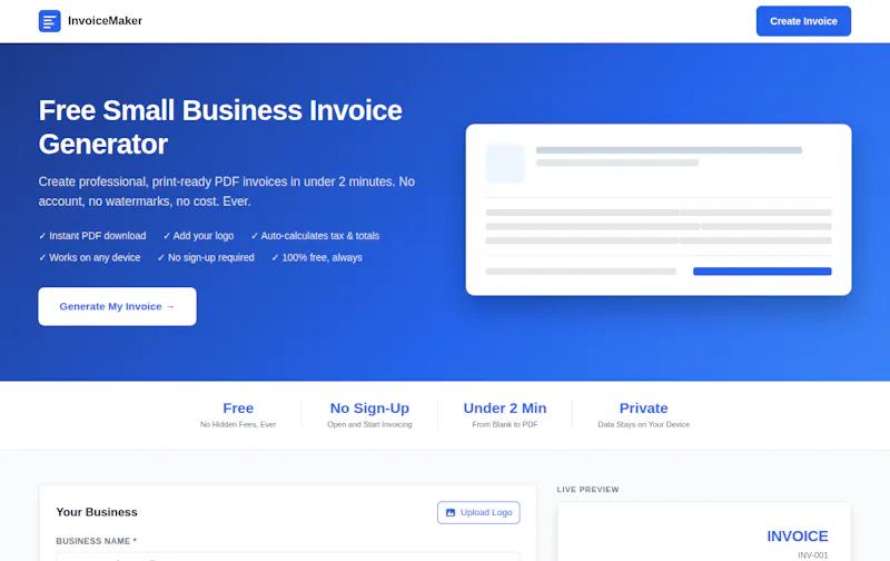 Small Business Invoice Generator screenshot 1