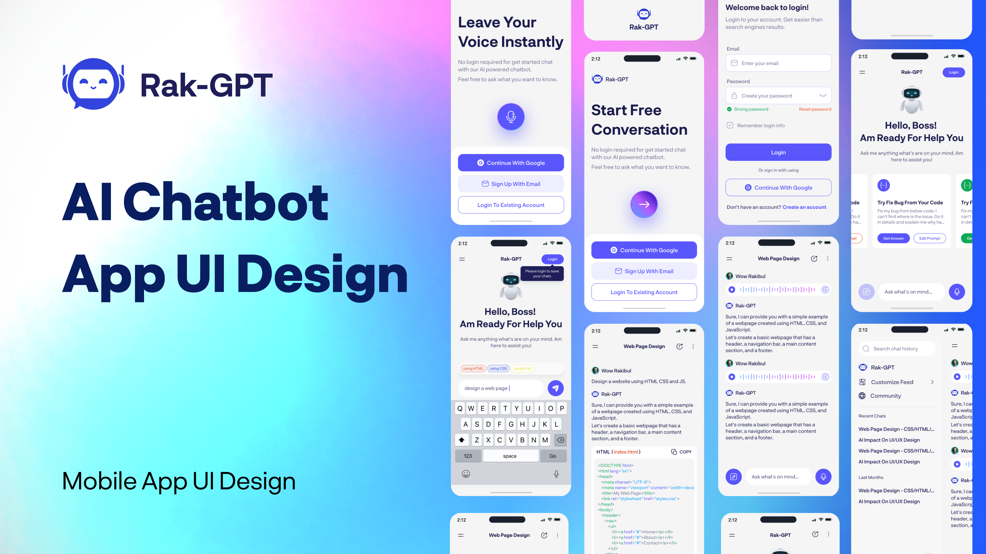 Mídia 2 de Rak-gpt - Ai Chatbot GPT Mobile App UI Design