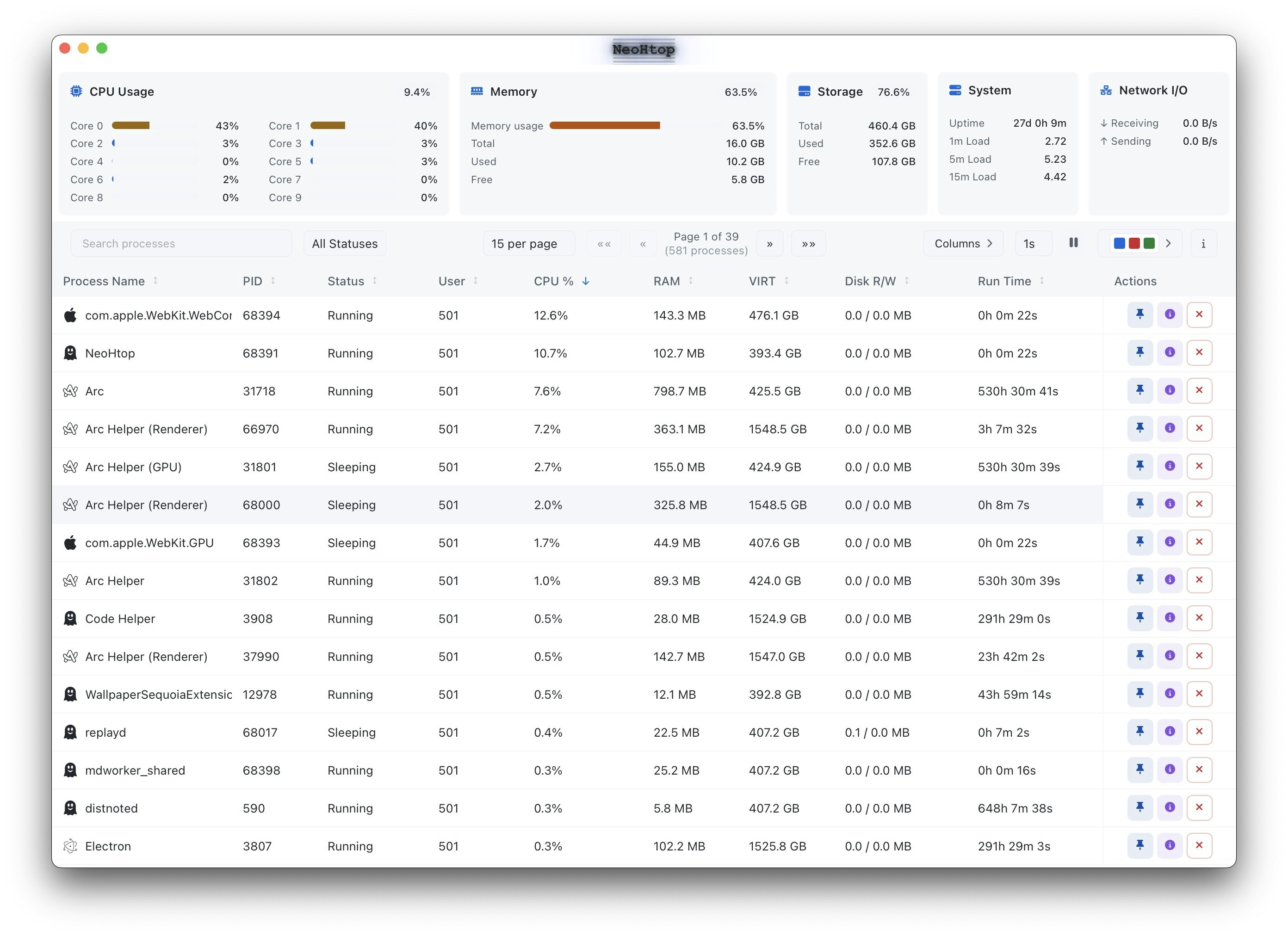 Neohtop - Een mooie, moderne cross -platformsysteemmonitor media 2