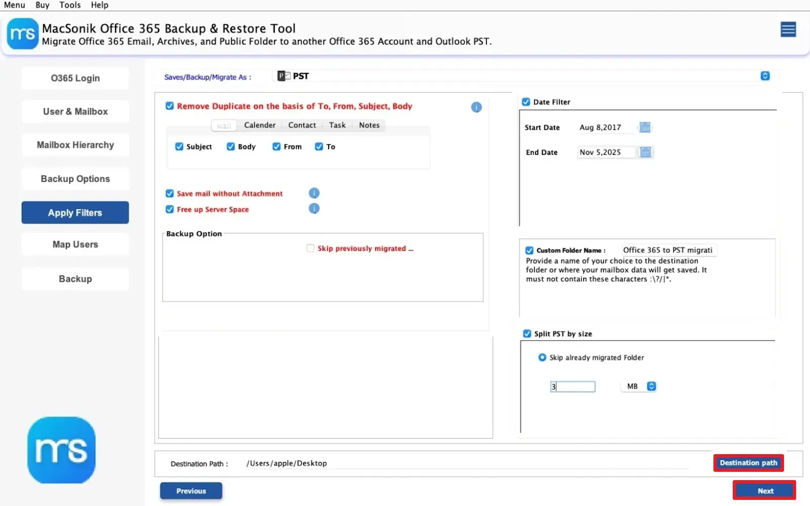 MacSonik Exchange to O365 Migration Tool screenshot 3