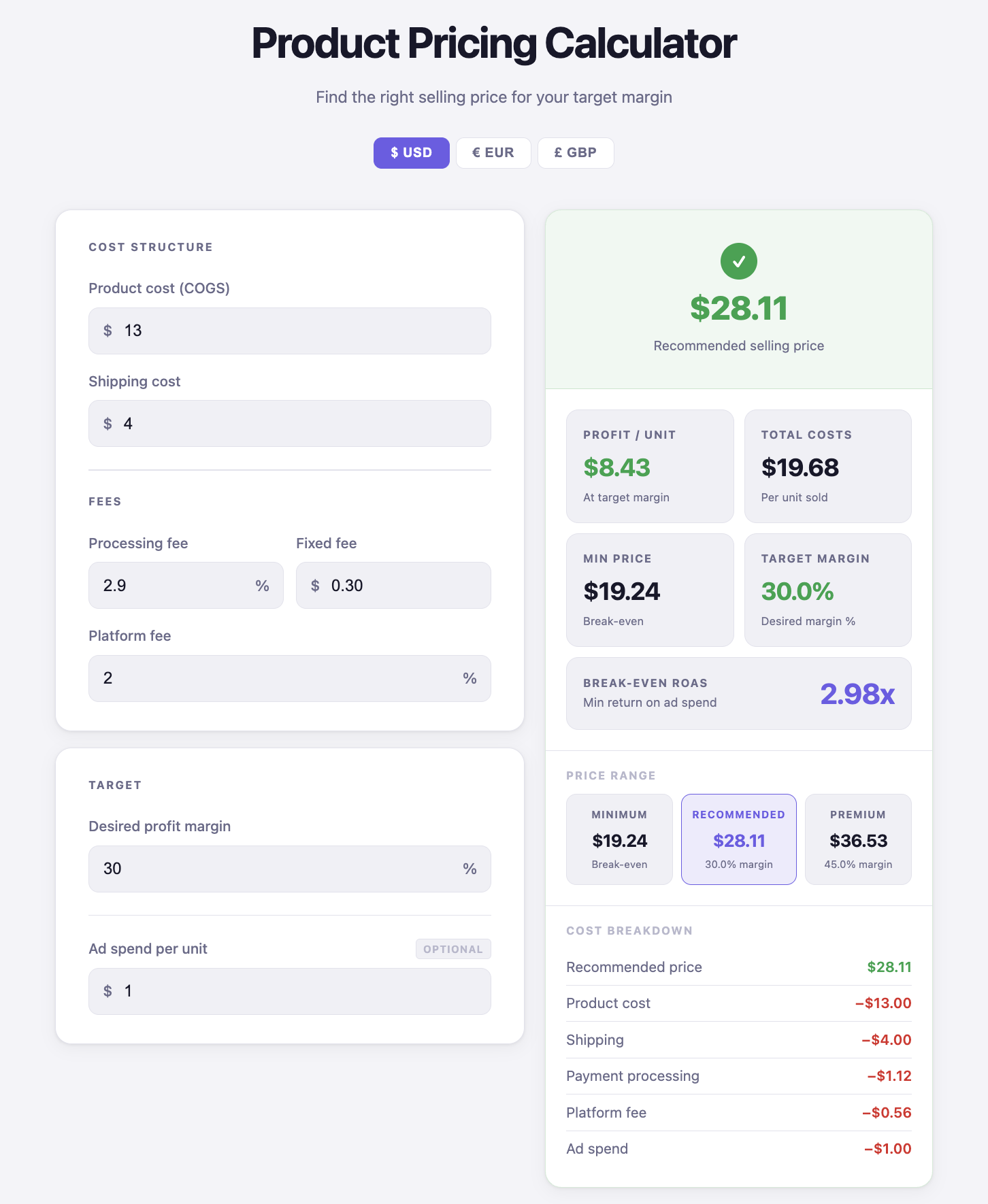 EcomCalc — Free Ecommerce Calculators - Screenshot 3 showing product features and functionality