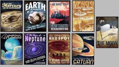Retro Futuristic Space Art Set of 9 gallery image