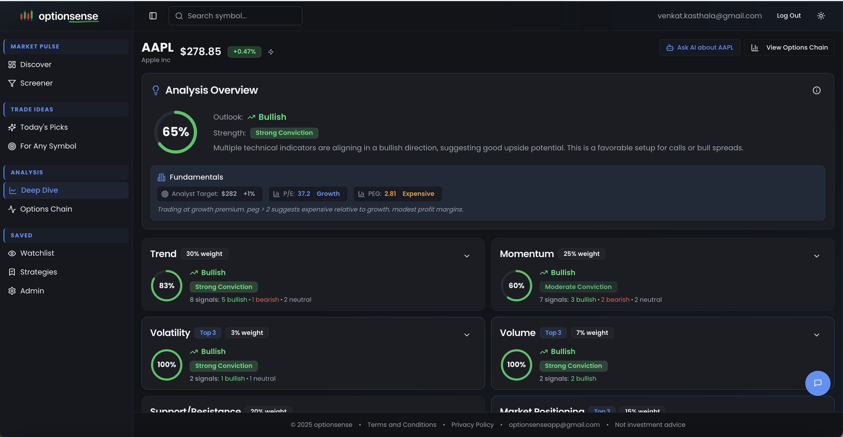OptionSense - Screenshot 2 showing product features and functionality