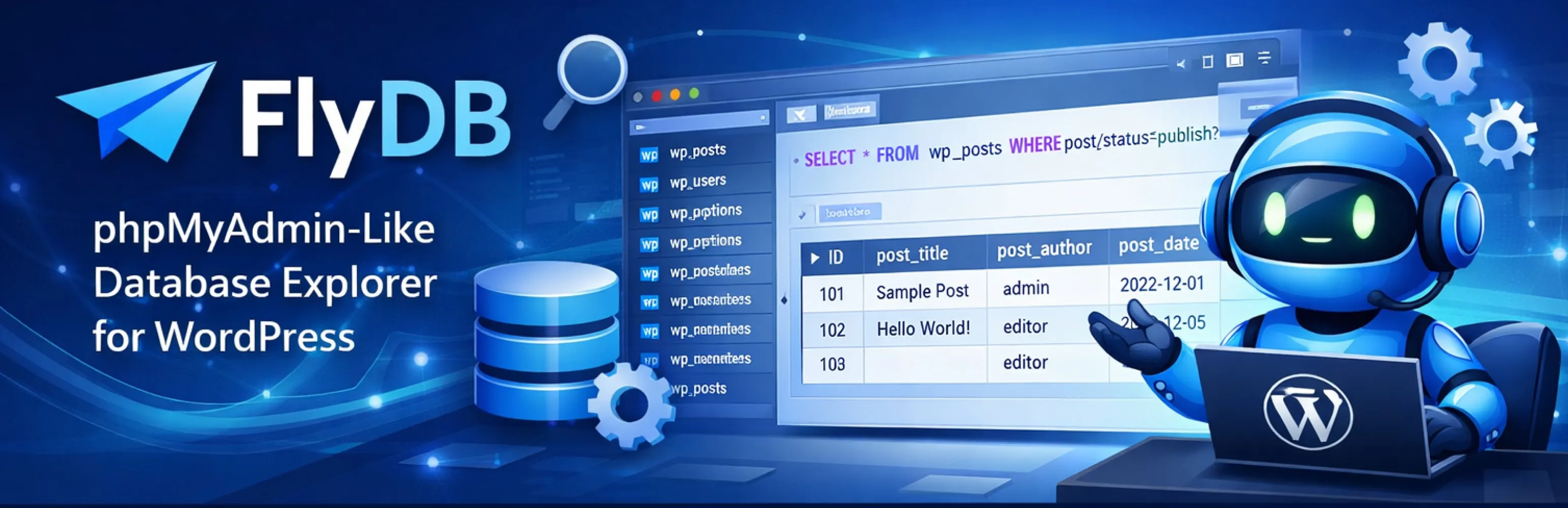 Banner del producto FlyDB – Database Explorer for WordPress