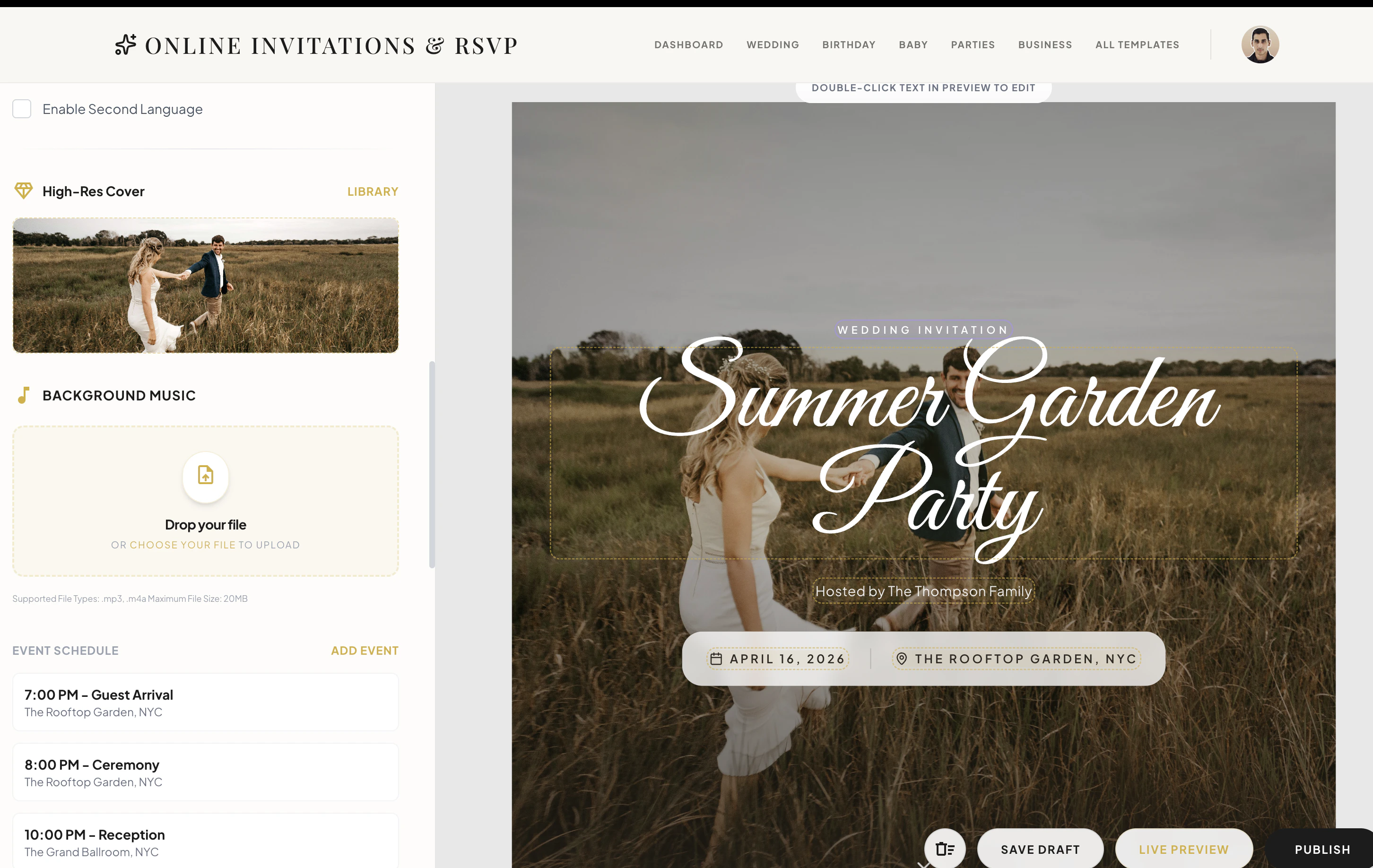 Online Invitations & RSVP 대표 미리보기